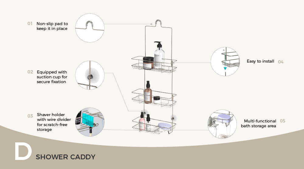 Hanging Bathroom Organizer Shower Shelf for Inside Shower No Drilling Racks Over Showerhead Rack Shower Caddy