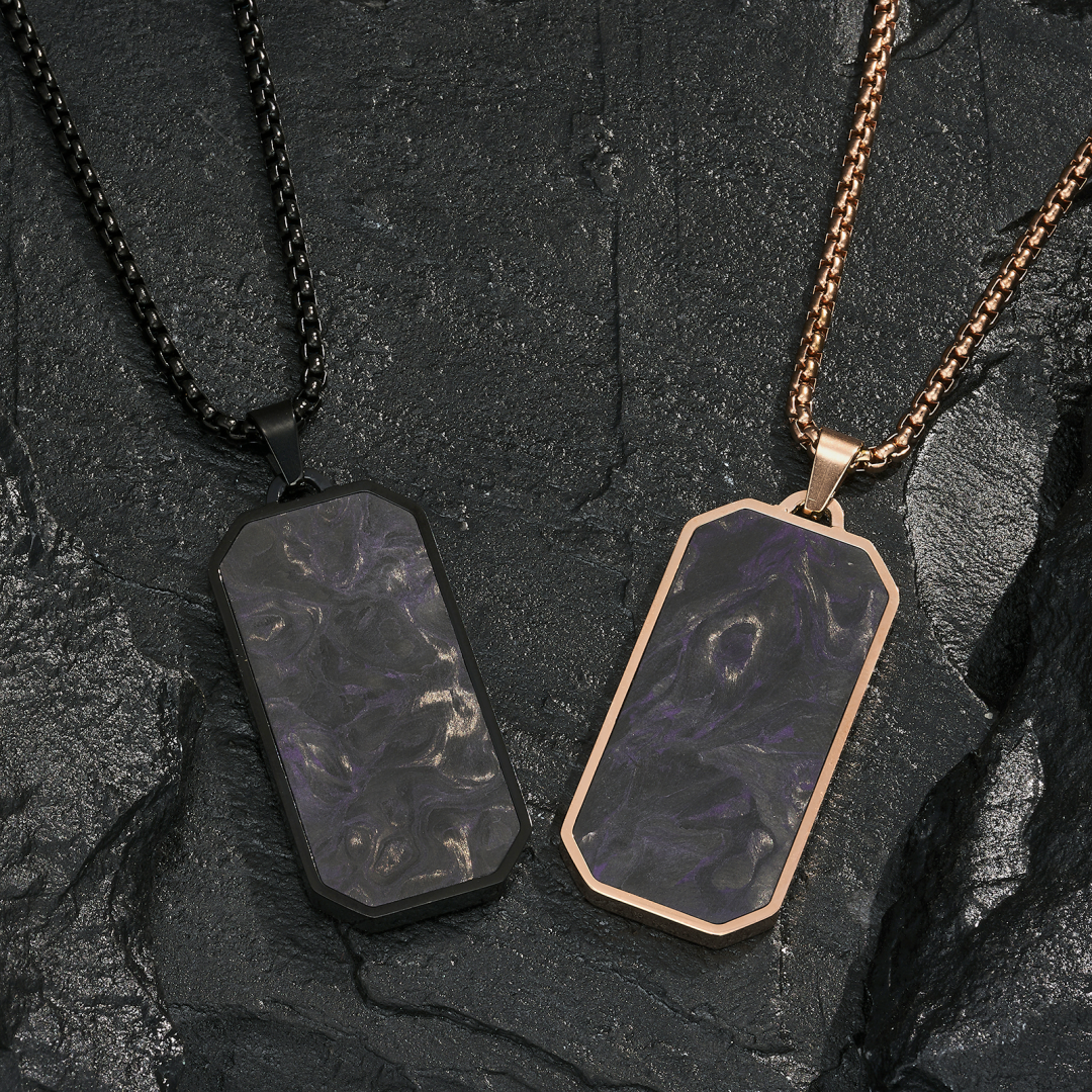 Gold Jewelry Forged Carbon Fiber Pendant Mens Link Chain Necklace For Anniversary