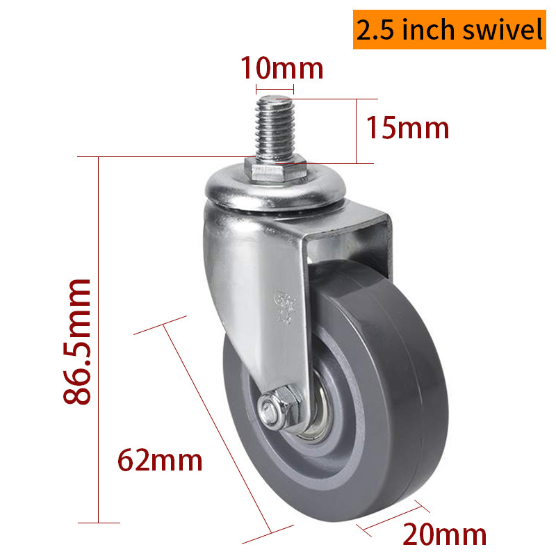 EDL Mini Caster Wheels 2.5inch 40kg Threaded TPU by Swivel and Brake type