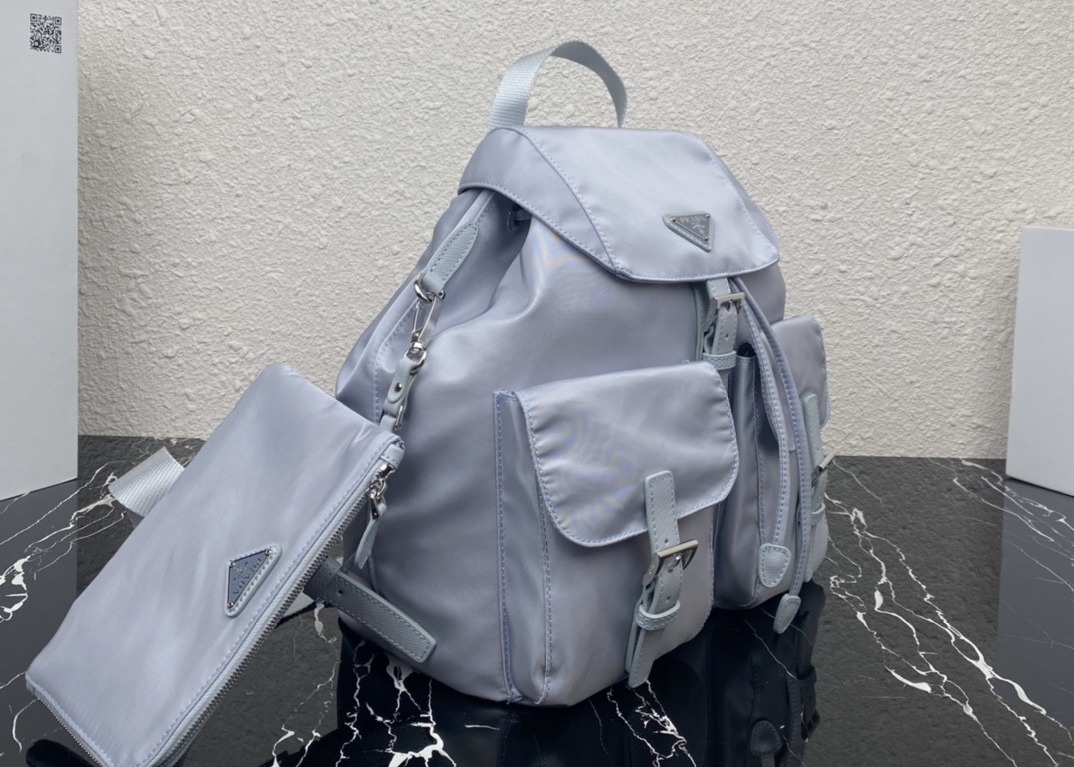 Detachable Small Blue 30cm Womens Nylon Backpack Triangle Logo