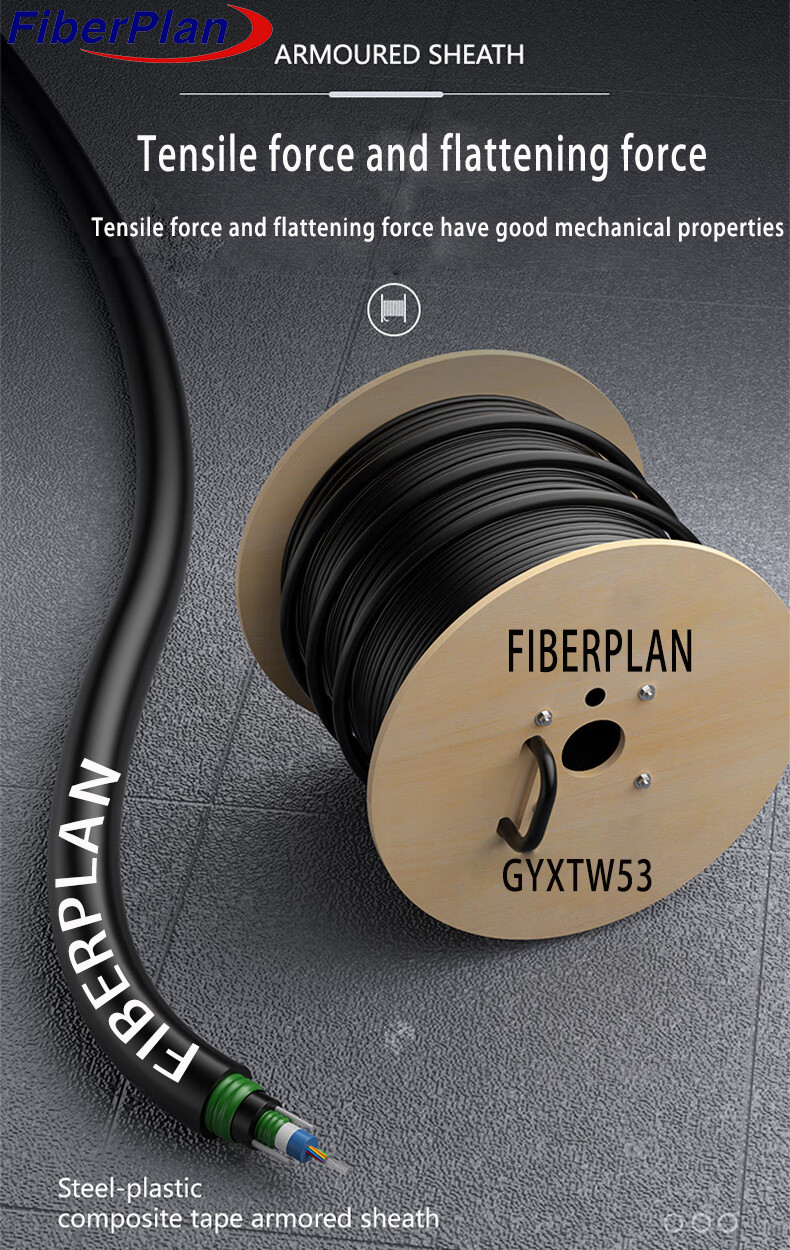 Flexible Double Steel Tape Armored Outdoor GYXTW53 Fiber Optic Cable 2-24 Core