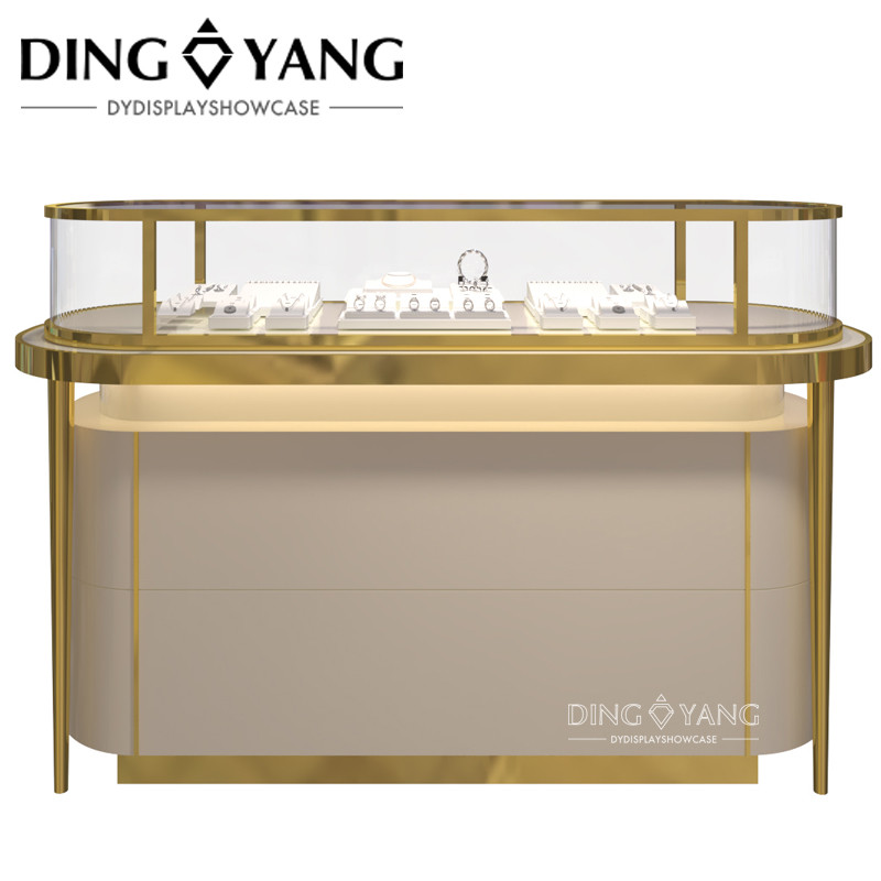 Metal Stainless Steel Tempered Glass Jewellery Showcase Display with LED Lights
