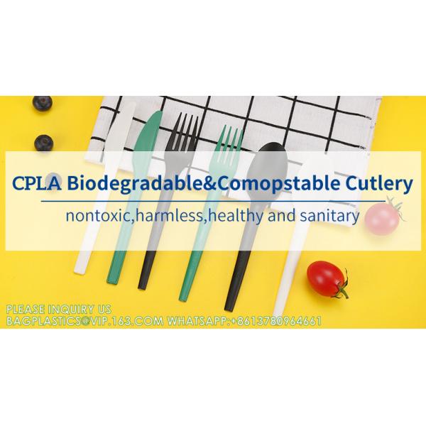 100% Compostable Eco Friendly Biodegradable CPLA PLA Cutlery Disposable Forks/Spoons/ Knives With Napkin Set