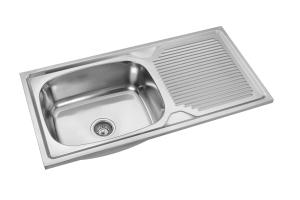 China Above Counter Big Basin SS Kitchen Sink With Single Drainboard wholesale