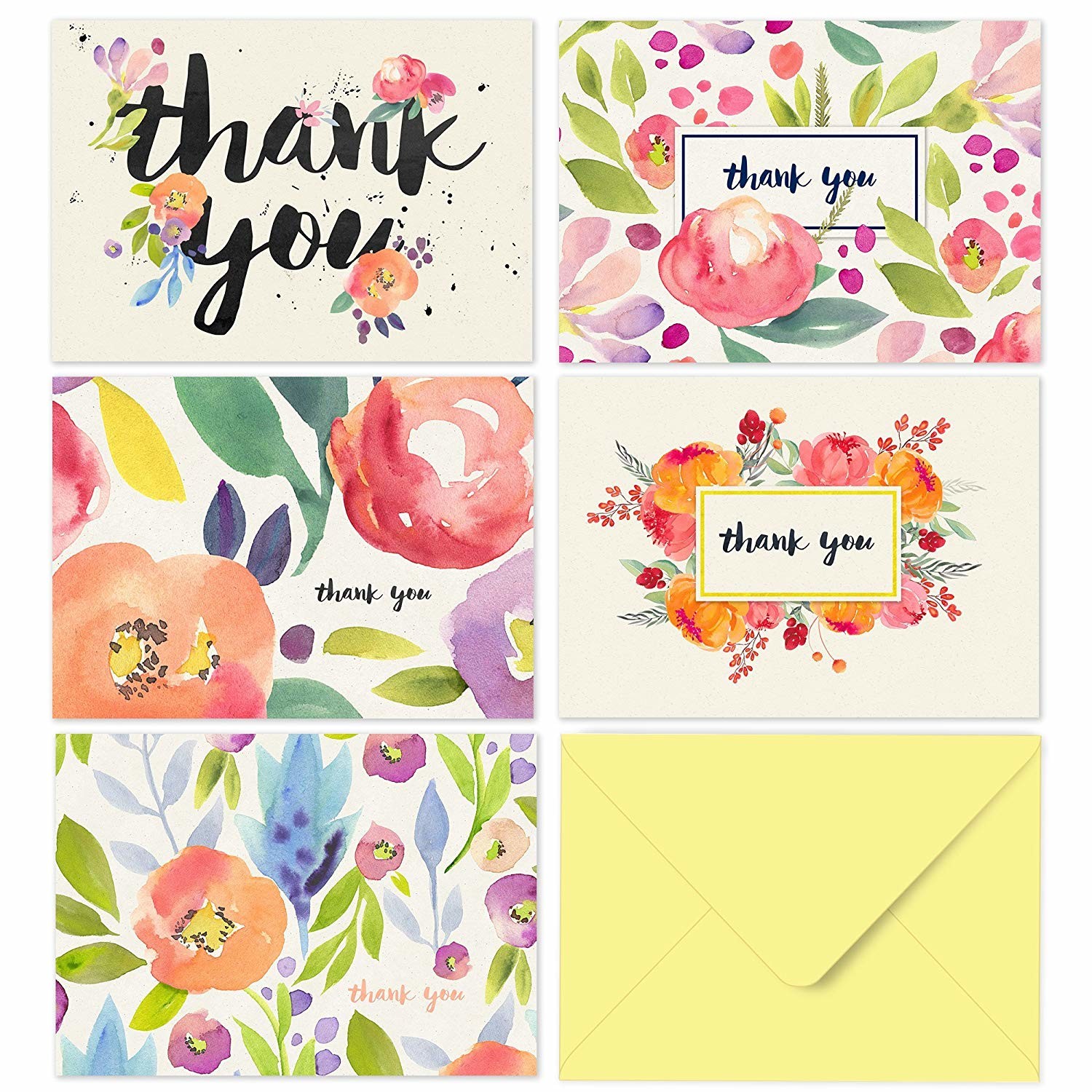 36 Bulk Custom Size Paper Greeting Card , Watercolor Flower Card With Envelopes