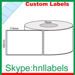 China Custom Thermal Label 102mmX175mm/1 Plain D/Thermal Roll Perm,Perfs,750Lpr,76mm core wholesale