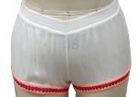 Skinny Pattern White Ladies Casual Pants Lace Decoration Women'S Pajama Shorts