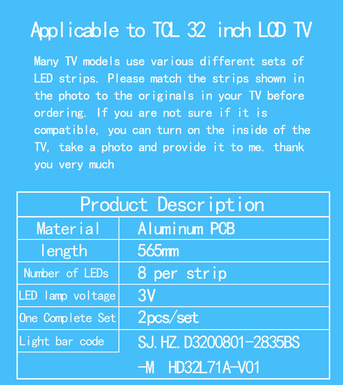 565mm TCL TV Backlight For SJ.HZ.D3200801-2835CS/BS-M 1.14.MD320022 TCL-328 LE-8822A