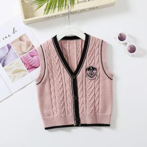 China OEM Customized Kids Autumn Winter Children Patch Buttons V-neck Knitted Cardigan Sweater Boys Girls Vest wholesale