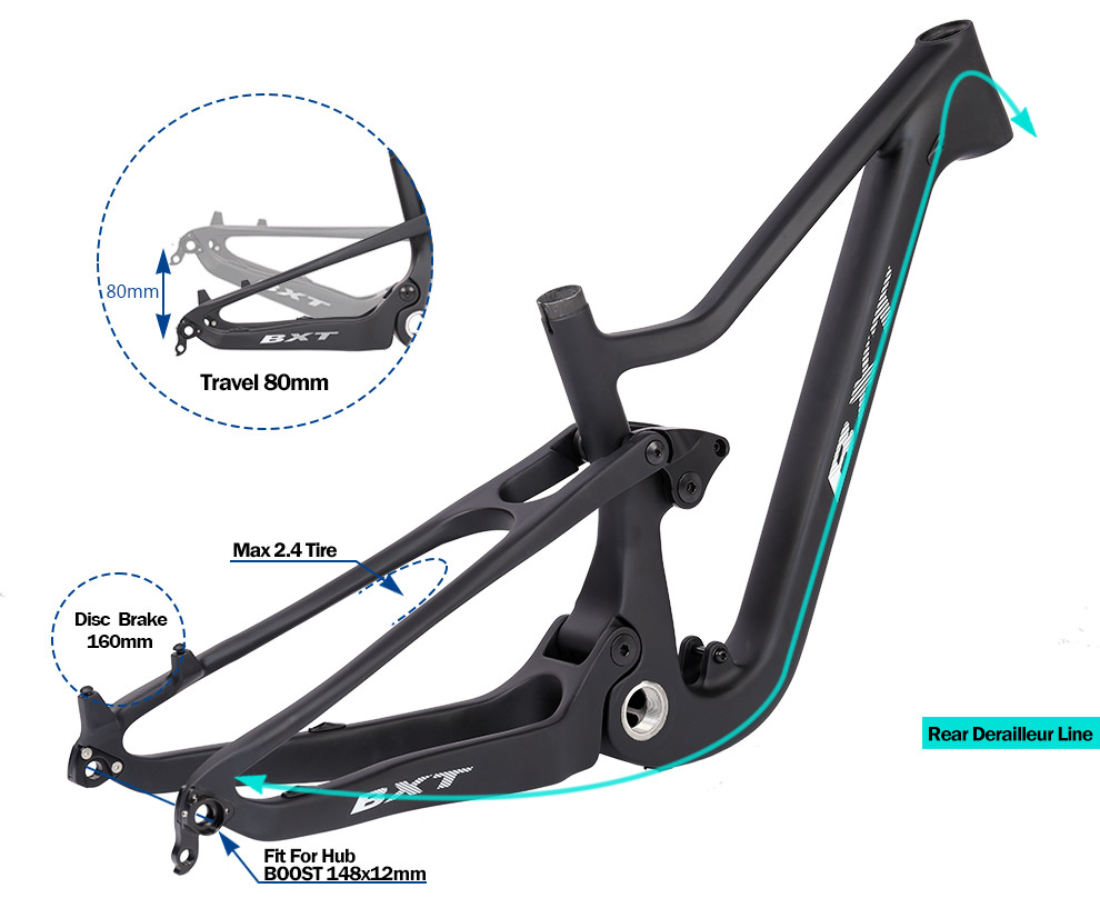 XC Carbon Full Suspension Frame 24 Kids MTB Bike Frame