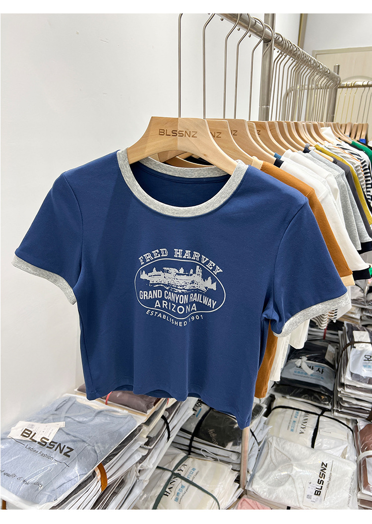 American Color Vintage Contrast Printed Short-Sleeved T-shirt S-2XL or Customize Size