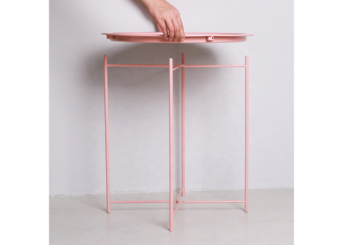 Folding 46x52cm Modern Round Side Table Metal Anti Rust Waterproof Outdoor