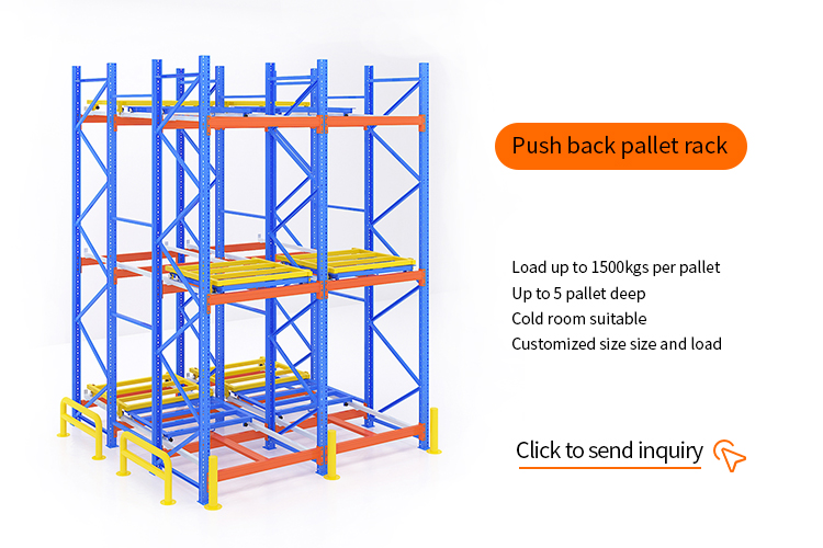 Blue HHT Steel Push Back Racking System Within 2-5 Pallet Depth