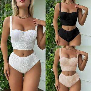 China Hard Cup Bikini Two Piece Swimwear Special Fabric Slim High Waisted White Bikini wholesale