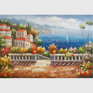 China Handmade Mediterranean Landscape Oil Painting Garden Scene Oil Painting for Decor wholesale
