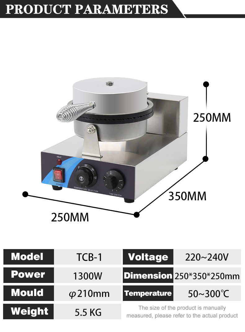 Electric Waffle Maker Machine for Snack Bar Non-stick Plate 250*350*250mm