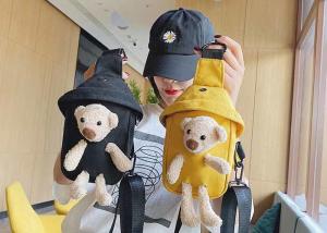 China Lovely accessories Canvas bear bag kids cute cartoon shoulder chest bag ins popular personality crossbody bag wholesale
