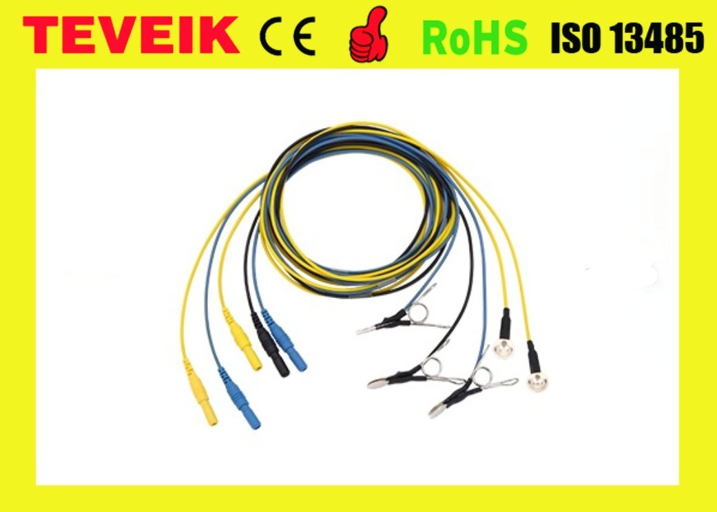 Pure sliver eeg electrode , DIN1.5 socket, colorful Neural Feedback EEG cable