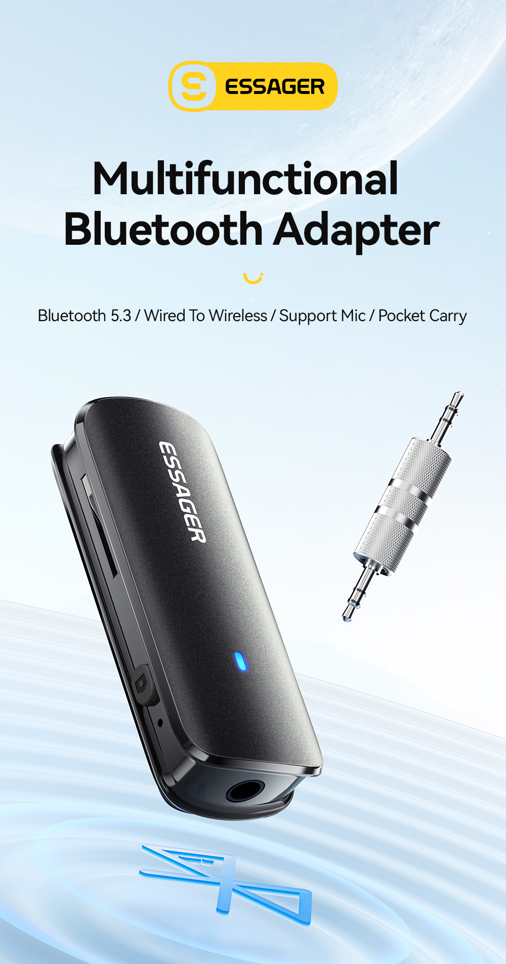 ESSAGER ES-BT09 Series Female Aux To Bluetooth Adapter 3.5mm 110mAh