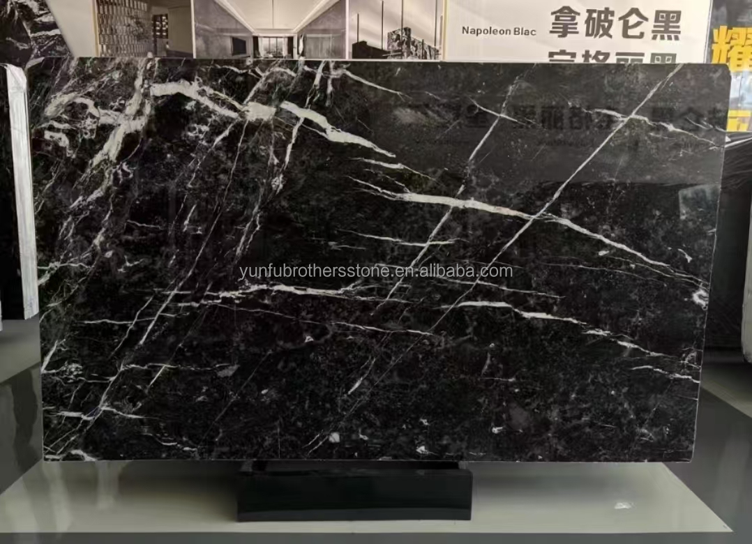 Hotel Surface Finishing Polished Italian Fendy Black Marble with White Veins Tile