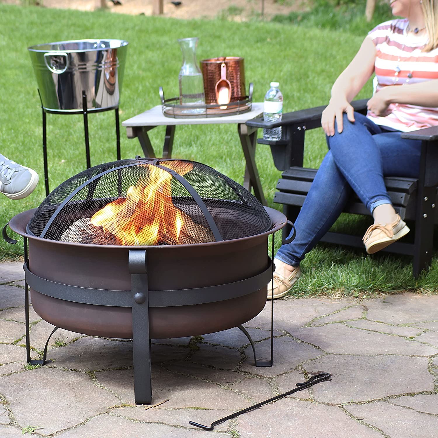 Large Bronze Cauldron Outdoor Charcoal Fire Pit Round Wood Burning Patio