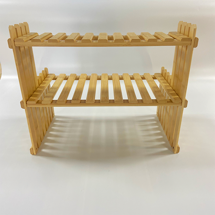 Space-Saving 2-Layer Bamboo Table Top Plant Stand for Flower Pot Storage 37x21.5x30cm