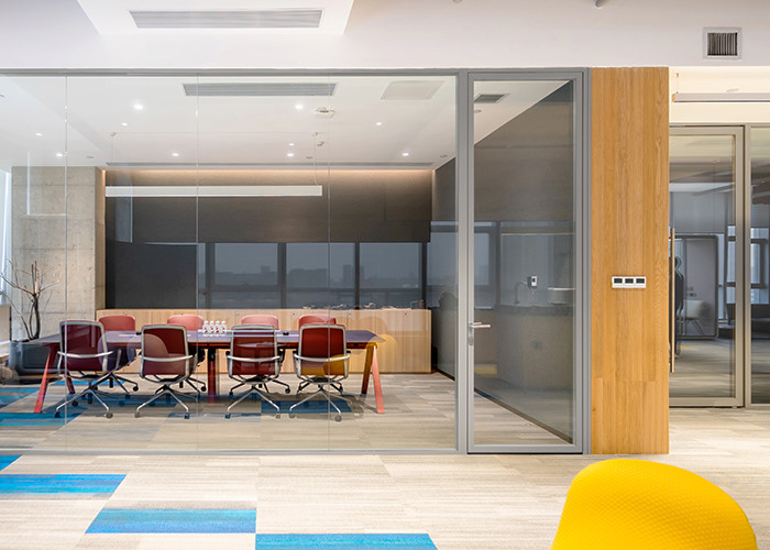 Full View / Framed Glass Partition Wall With Switch Panel For Socket / Electric Line L Shape Short / Long Wall