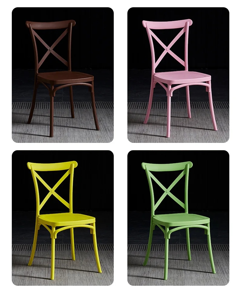 Hotel Wedding Event PP Pink Plastic Dining Chairs Stackable Customized X Cross Back