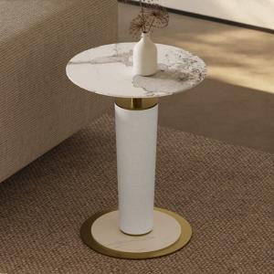 China Brushed White Ceramic Top End Table With Stainless Steel Leg Base wholesale