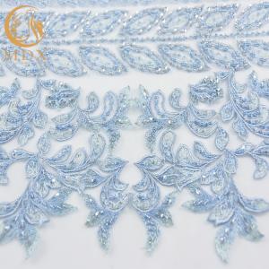 China African Pale Blue 3D Embroidery Lace Fabric Handmade For Party Dresses wholesale