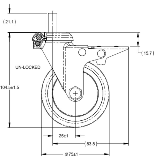 3 Inch Industrial Caster with 360° Swivel Rotation and 75mm PU Wheel for Service Carts