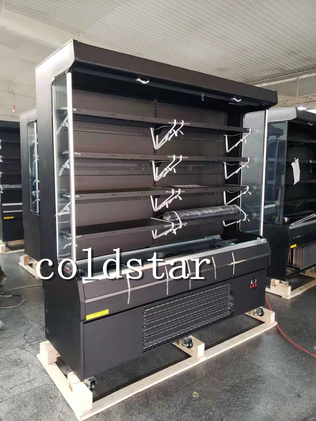 Supermarket Showcase Refrigerators Large Beverage Coolers Fruits Open Front Display Fridge