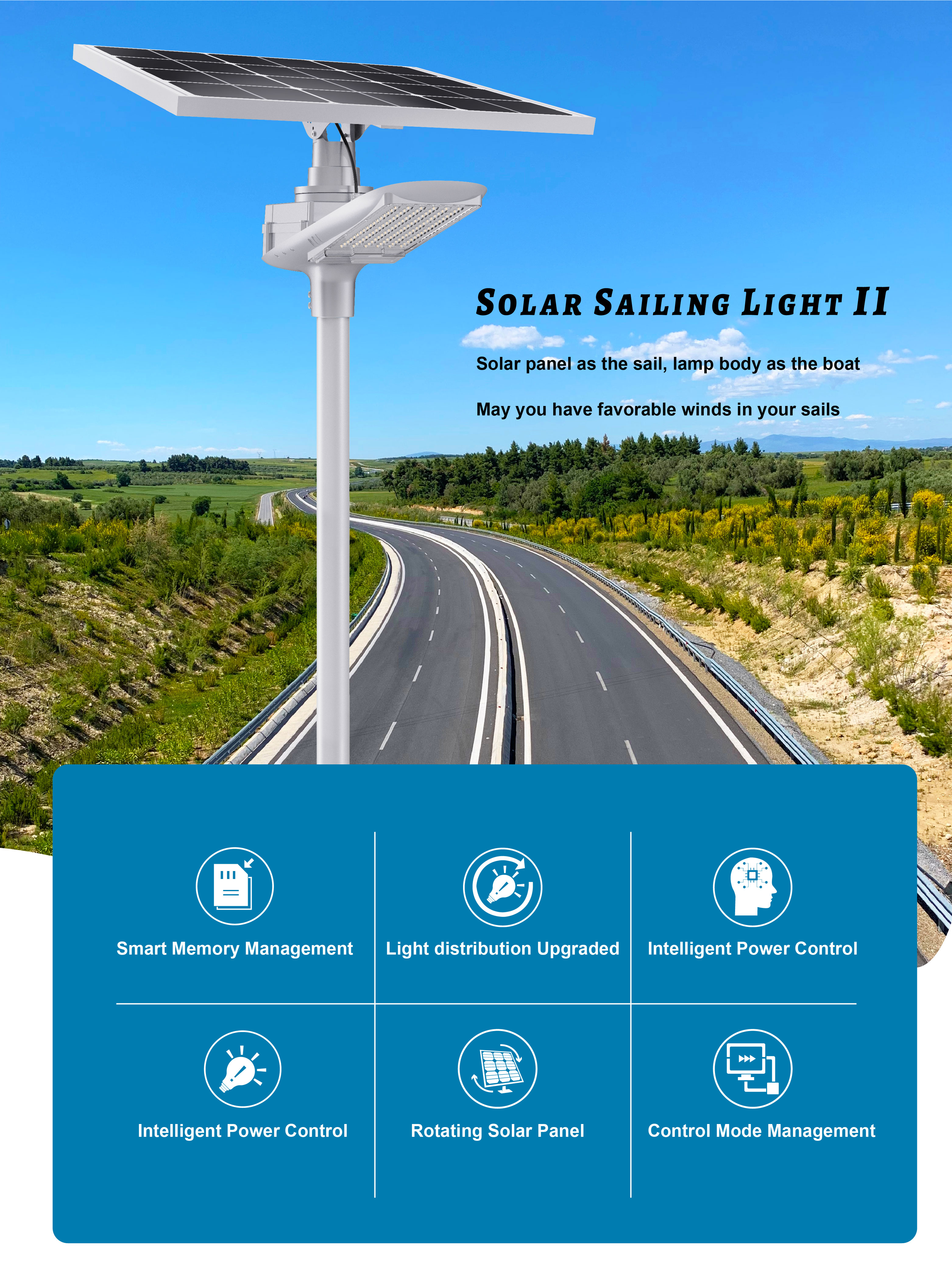LED Outdoor Solar Street Light 3000K 7500K With Monocrystalline Silicon Panel