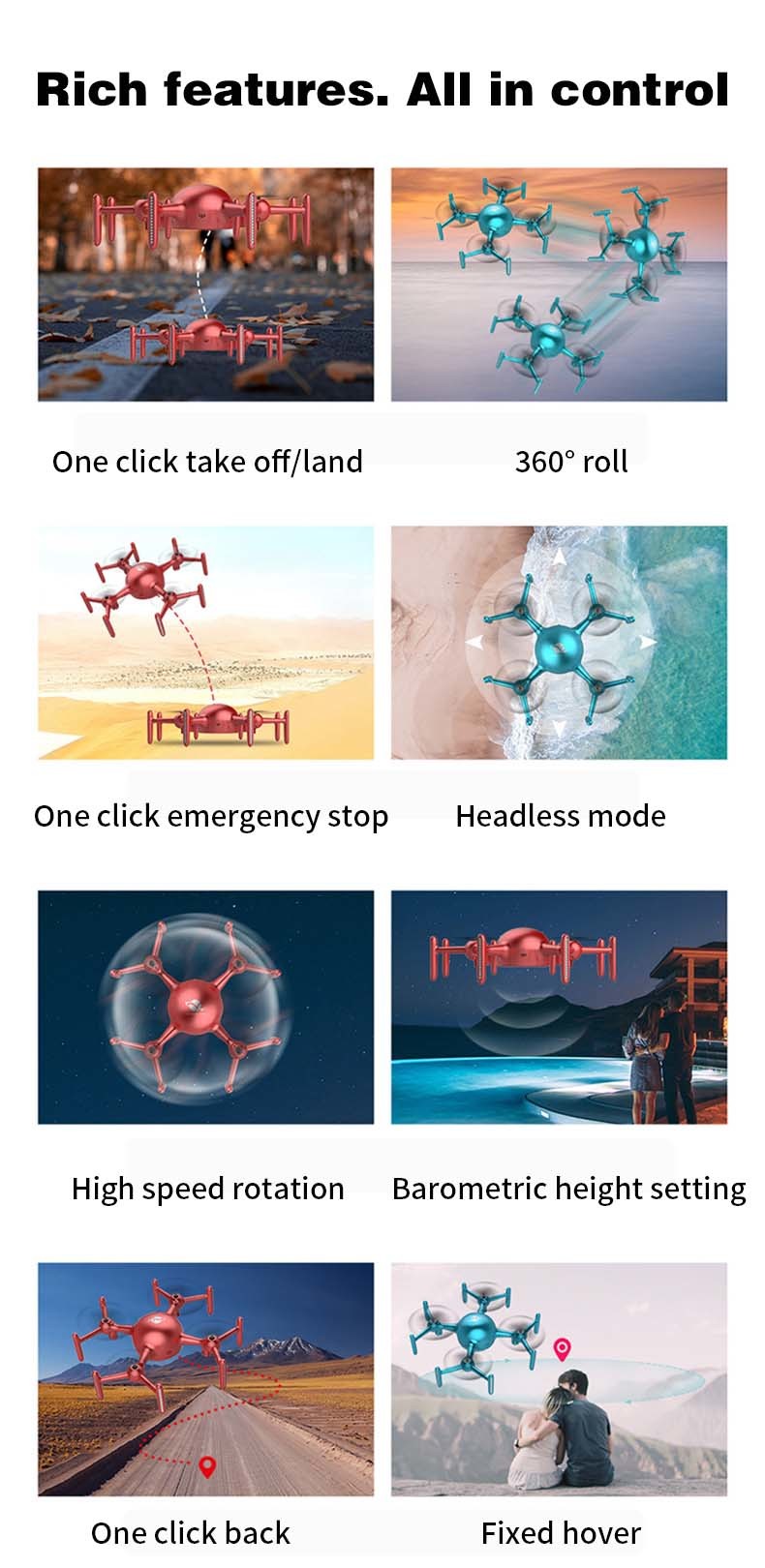 Mini Multifunctional LED Light Display Drone with Customized Text Editing App Programming