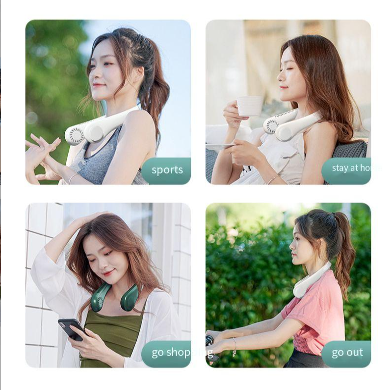 Customized Logo Bladeless Neck Fan Portable Rechargeable Hanging Wearable Cooling Fan