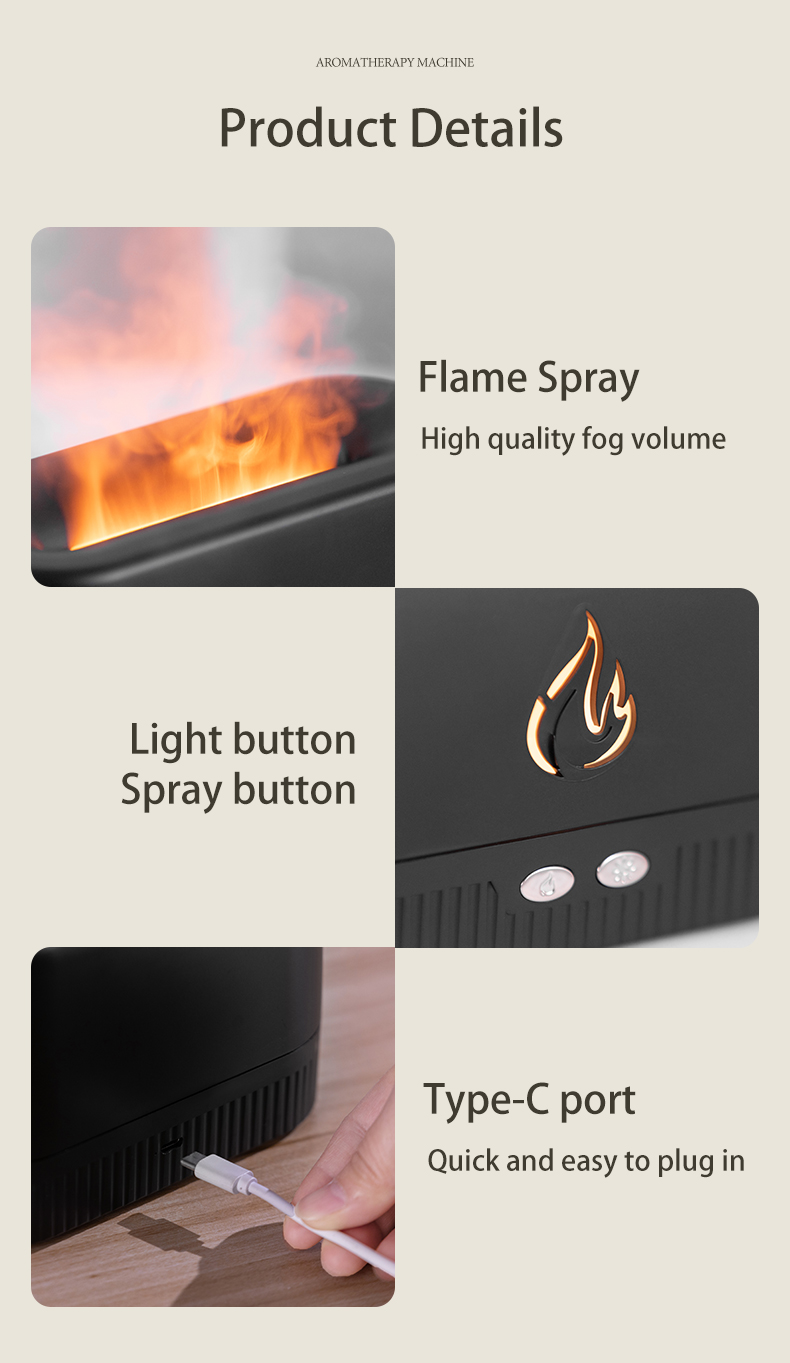 HOMEFISH 230ML Aromatherapy Ultrasonic Flame Aroma Diffuser With Warm Light