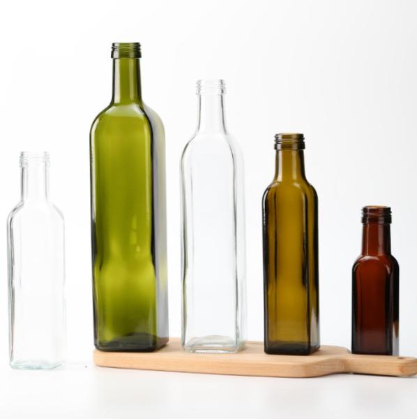 Glass Collar Clear 500ml 750ml Dark Green Round Marasca Cooking Oil Bottle With