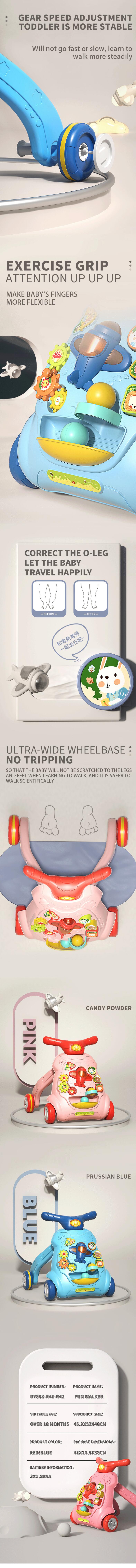 Sit Stand Early Push Toys Pull Wheels Musical Learning to Walk Baby Walker Infant Boys Girls 12 inch