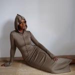 Casual Slim Fit Anti Wear Long Sleeve Hooded Maxi Dress For Fall Winter
