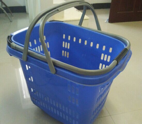 Retail Shopping Basket With Wheels / Folding Plastic Storage Wheeled Shopping