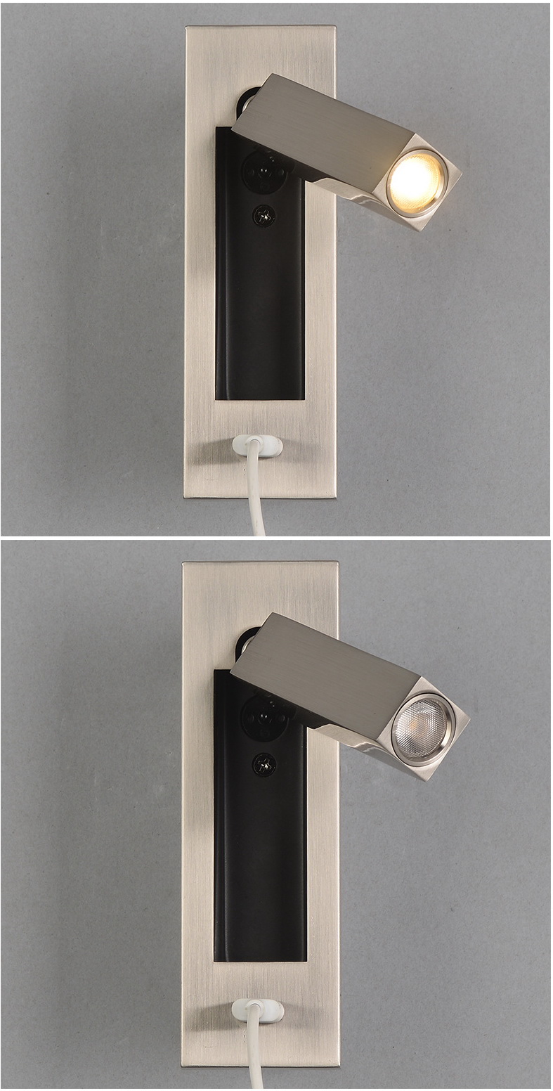 Hotel flat 2.1A 5V USB reading light flexible bedside wall lamp hotel bed headboard study bed wall light bedroom