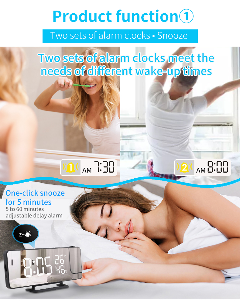 LED Digital Temp And Humidity Meter With Radio And Digital Projection Alarm Clock Black And Silver