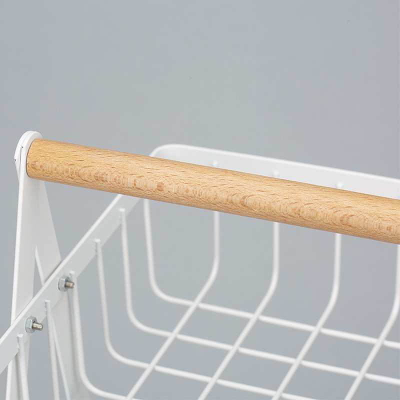 Countertop Wood Handle Iron 2 Tier Wire Fruit Basket For Kitchen Organization