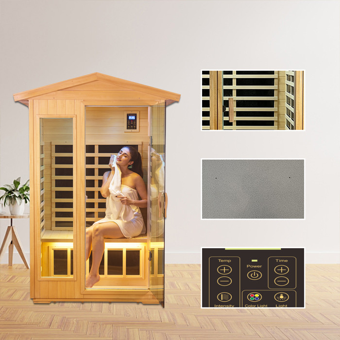 Solid Wood Infrared Sauna Room 2 Person Outdoor Steam Room For Wellness