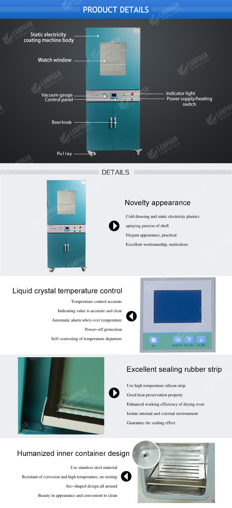 PID Self Tuning Laboratory 50L Vacuum Drying Oven Sanitary Type