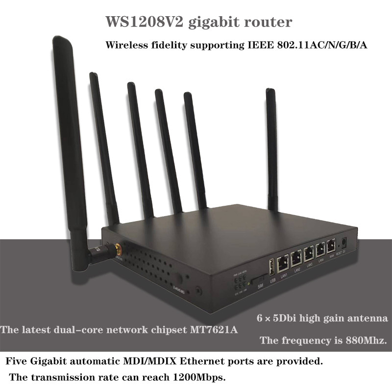 WS1208V2 Dual Band Wifi Router 5ghz Black Metal Shell With SIM Slot