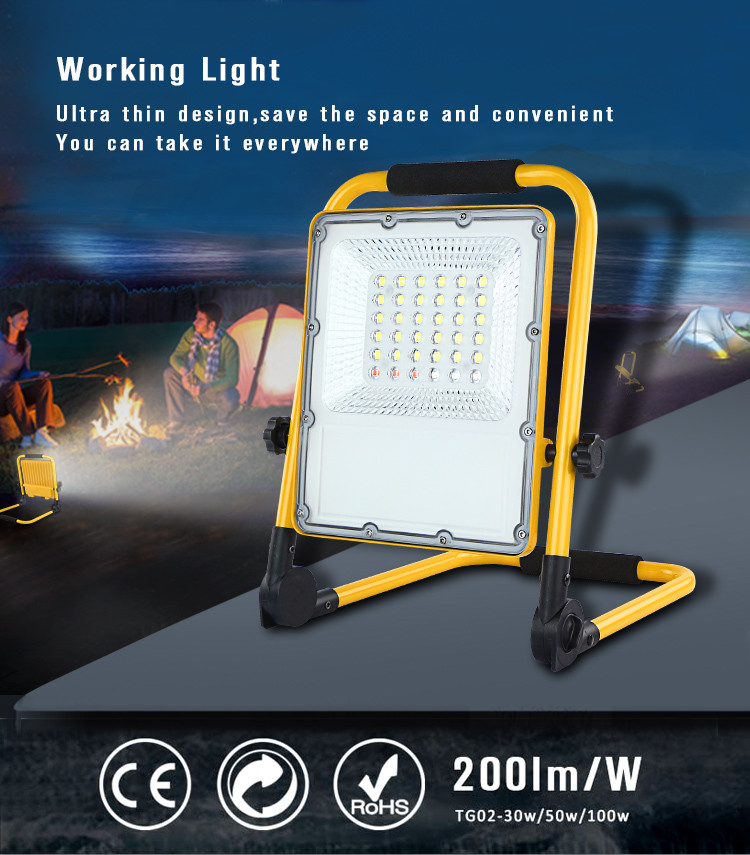 Outdoor Portable Wireless Led Work Light Super Bright 100watt 200lm/W