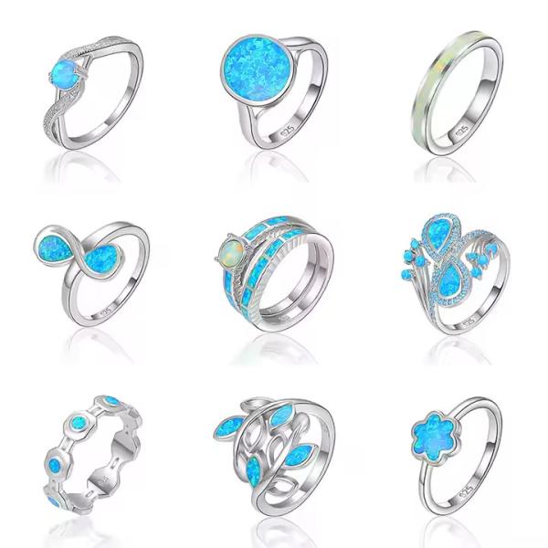 Blue Green Quartz Gemstone Opal Ring Silver Band 925 Sterling Silver Ring