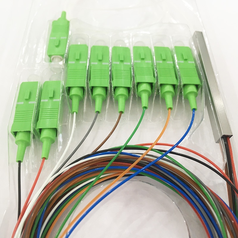 FTTH Optical Fiber Mini Type Bare PLC Splitter 1 8 with SC APC Connector