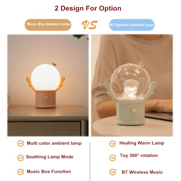 Lovely Toy 360 Degree Rotation Music Box Atmosphere Lamp LED Night Light for Kids Girls Gift Bedroom Home Decor